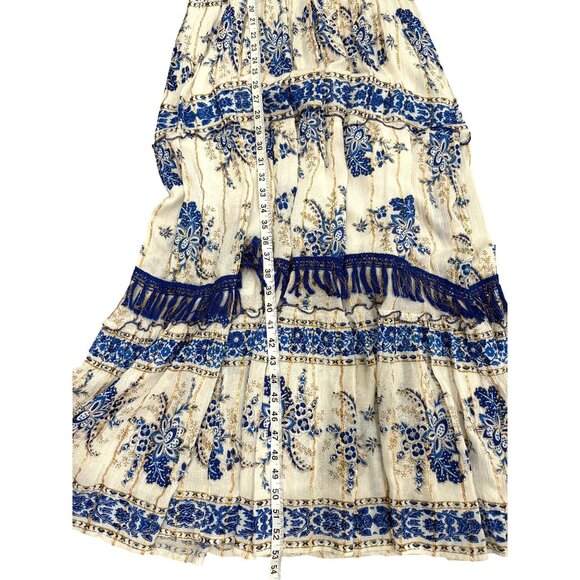 Me 2 Magic Anthropologie Maxi Dress Bohemian Blue Floral Print Tassel Size XL - Picture 5 of 7